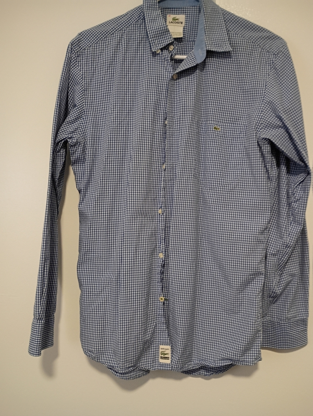 Lacoste Blue and White Checkered Button Up Long Sleeve Mens Size 38 Shirt